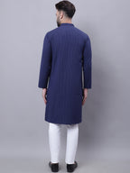 Even Apparels Blue Pure Cotton Kurta With Band Collar | Grocsy