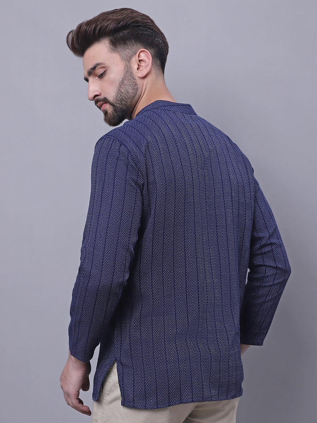 Indian Clothing Even Apparels Blue Pure Cotton Short Kurta With Band Collar | Grocsy