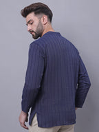 Indian Clothing Even Apparels Blue Pure Cotton Short Kurta With Band Collar | Grocsy