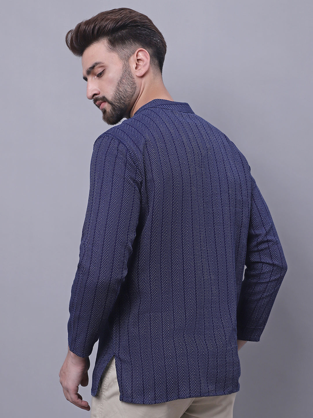Indian Clothing Even Apparels Blue Pure Cotton Short Kurta With Band Collar | Grocsy