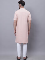 Even Apparels Peach Pure Cotton Short Sleeves Kurta With Band Collar | Grocsy