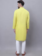 Even Apparels Yellow Pure Cotton Short Sleeves Kurta With Band Collar | Grocsy