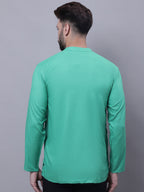 Even Apparels Green Pure Cotton Short Kurta With Band Collar | Grocsy