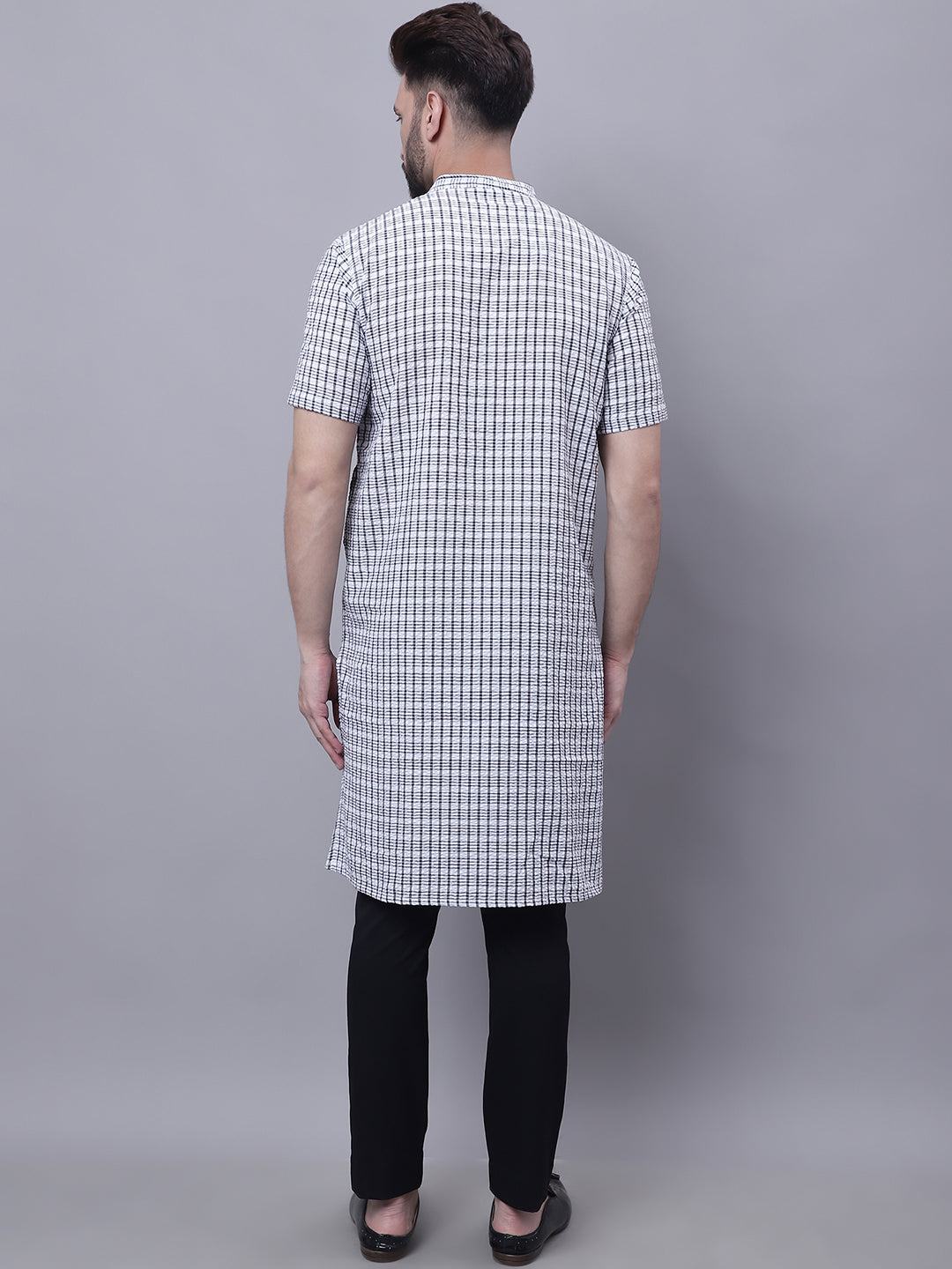 Even Apparels Multi Pure Cotton Short Sleeves Kurta With Band Collar | Grocsy