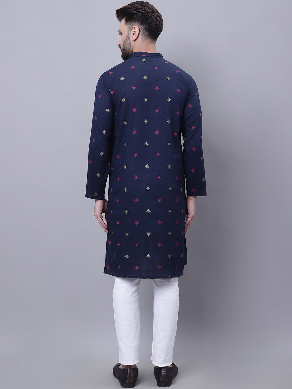 Even Apparels Blue Pure Cotton Kurta With Band Collar | Grocsy