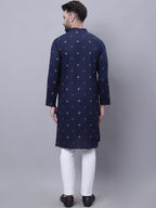 Even Apparels Blue Pure Cotton Kurta With Band Collar | Grocsy