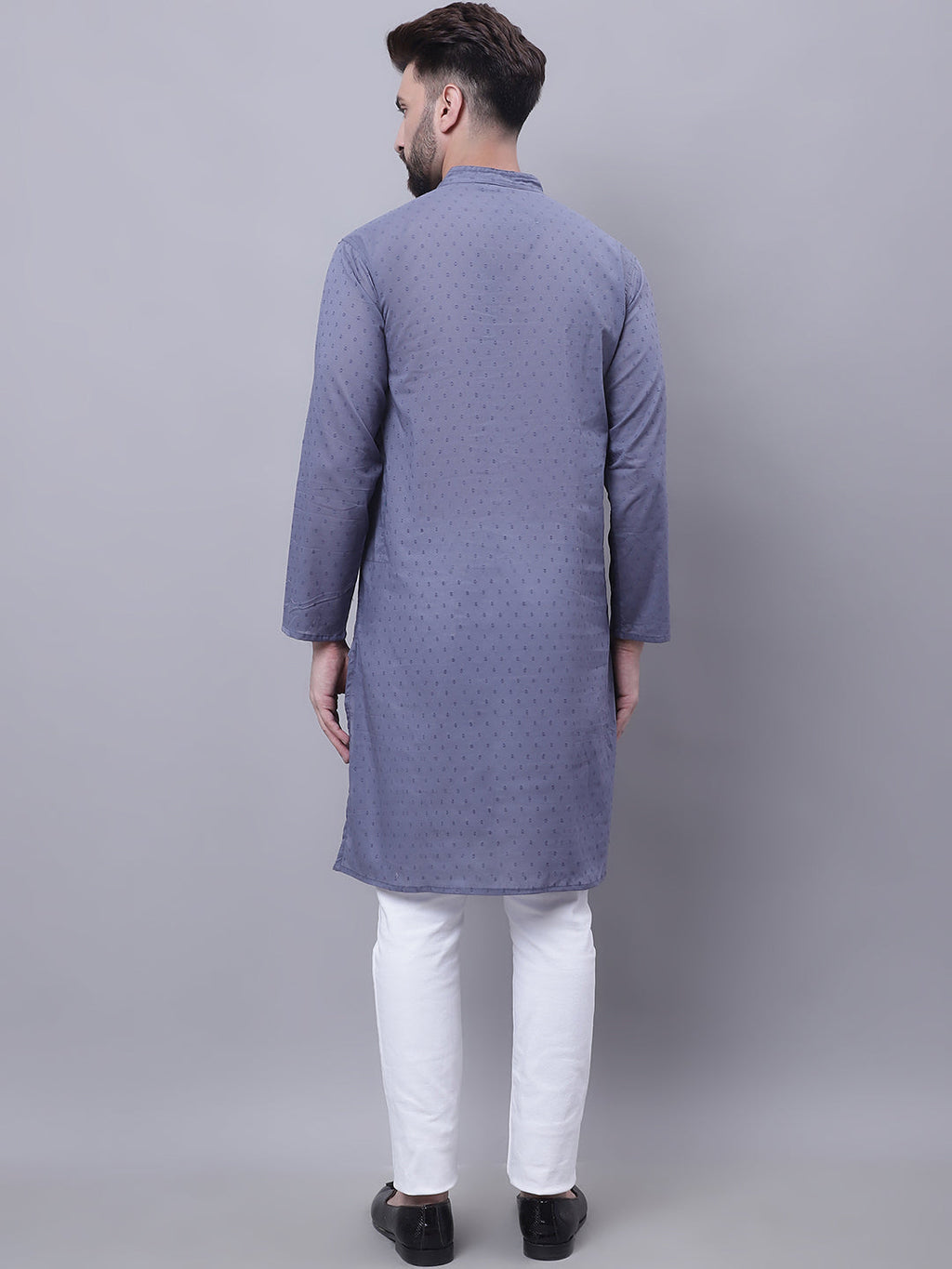 Even Apparels Grey Pure Cotton Kurta With Band Collar | Grocsy