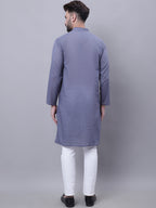 Even Apparels Grey Pure Cotton Kurta With Band Collar | Grocsy