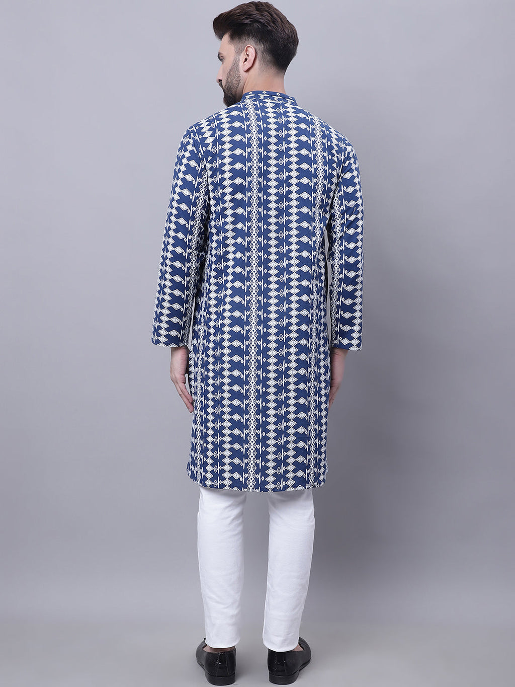 Even Apparels Blue Pure Cotton Kurta With Band Collar | Grocsy