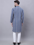 Even Apparels Blue Pure Cotton Kurta With Band Collar | Grocsy