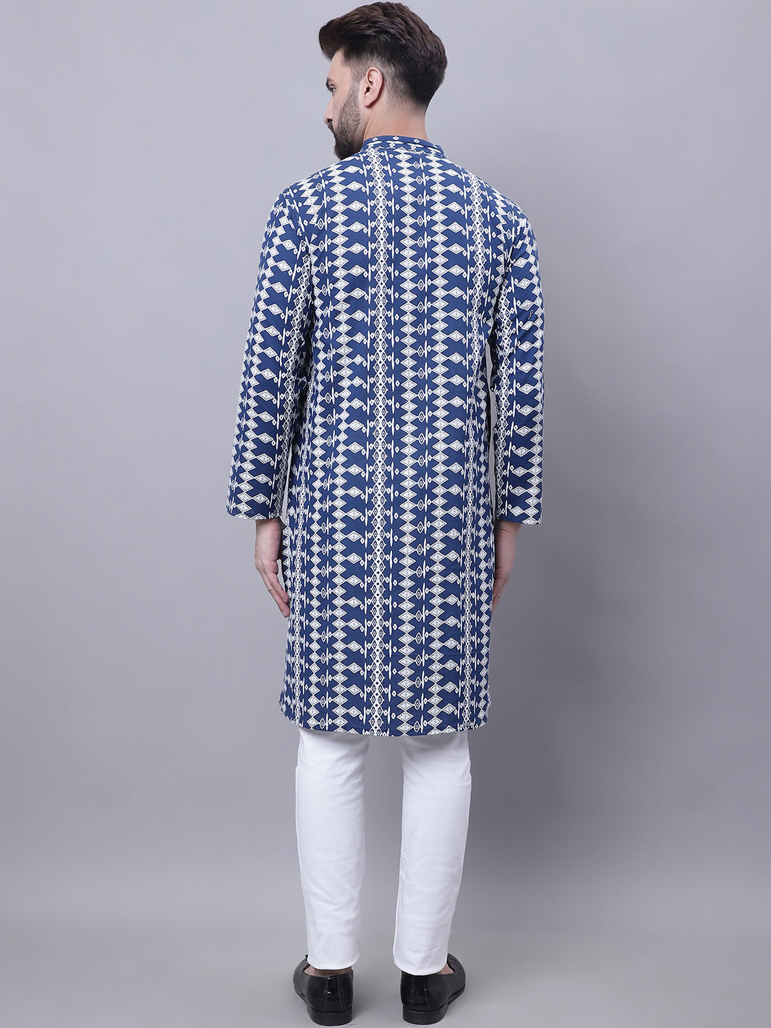 Even Apparels Blue Pure Cotton Kurta With Band Collar | Grocsy