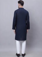 Even Apparels Blue Pure Cotton Kurta With Band Collar | Grocsy