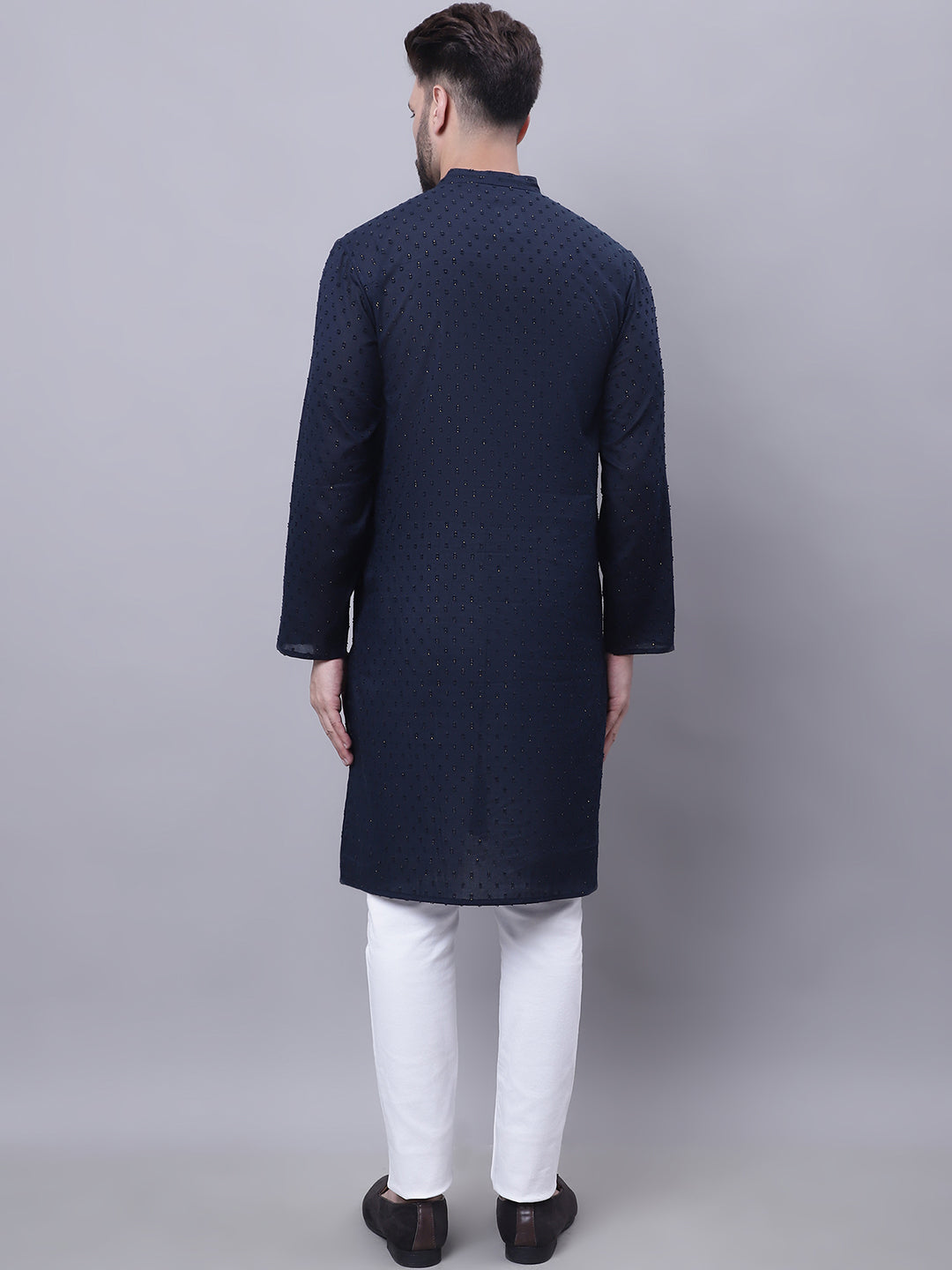Even Apparels Blue Pure Cotton Kurta With Band Collar | Grocsy