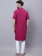 Even Apparels Maroon Pure Cotton Short Sleeves Kurta With Band Collar | Grocsy
