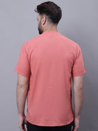 Even Apparels Peach Pure Cotton Short Sleeves Kurta With Band Collar | Grocsy