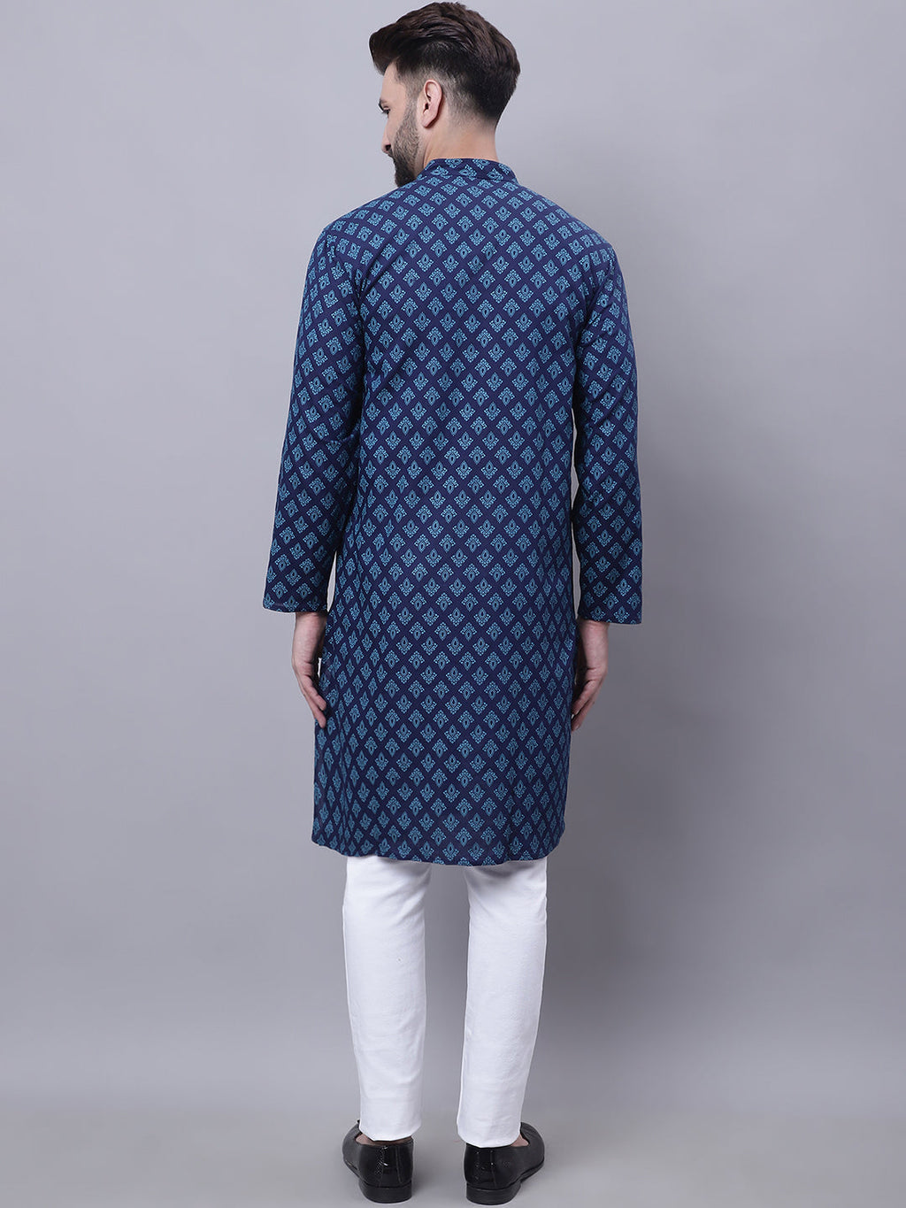 Even Apparels Blue Pure Cotton Kurta With Band Collar | Grocsy