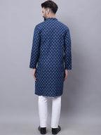 Even Apparels Blue Pure Cotton Kurta With Band Collar | Grocsy