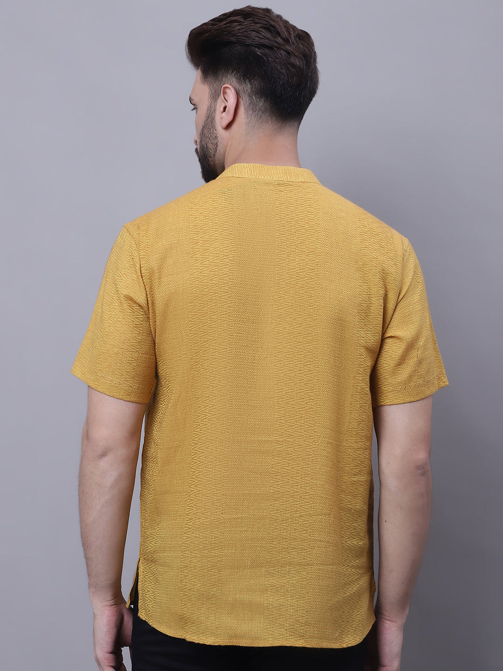 Even Apparels Yellow Pure Cotton Short Sleeves Kurta With Band Collar | Grocsy