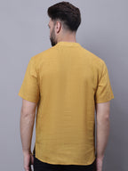 Even Apparels Yellow Pure Cotton Short Sleeves Kurta With Band Collar | Grocsy