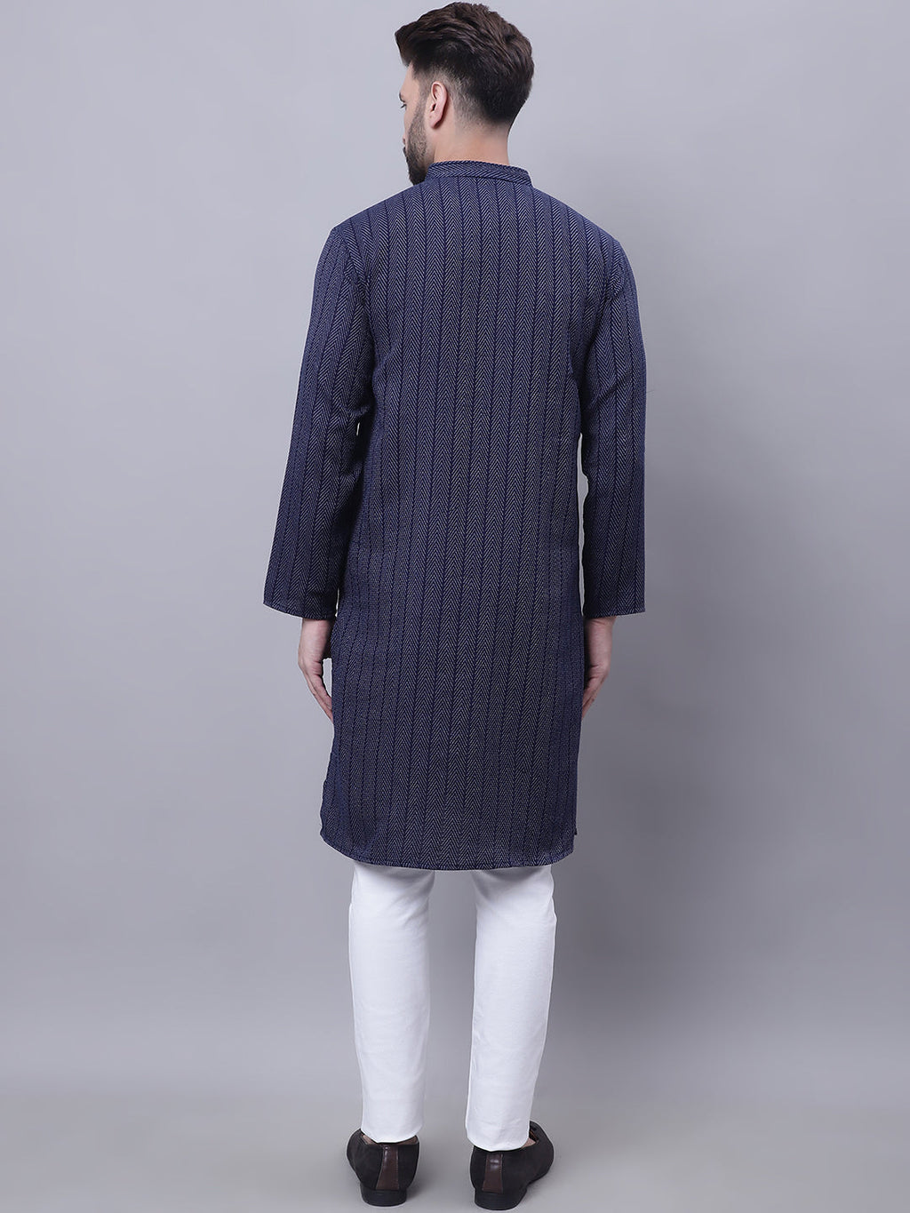 Even Apparels Blue Pure Cotton Kurta With Band Collar | Grocsy