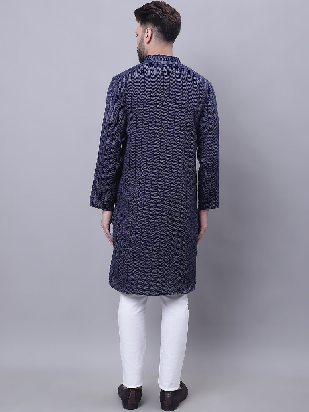 Even Apparels Blue Pure Cotton Kurta With Band Collar | Grocsy
