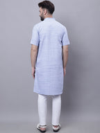 Even Apparels Blue Pure Cotton Short Sleeves Kurta With Band Collar | Grocsy