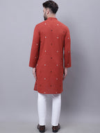 Even Apparels Rust Pure Cotton Kurta With Band Collar | Grocsy