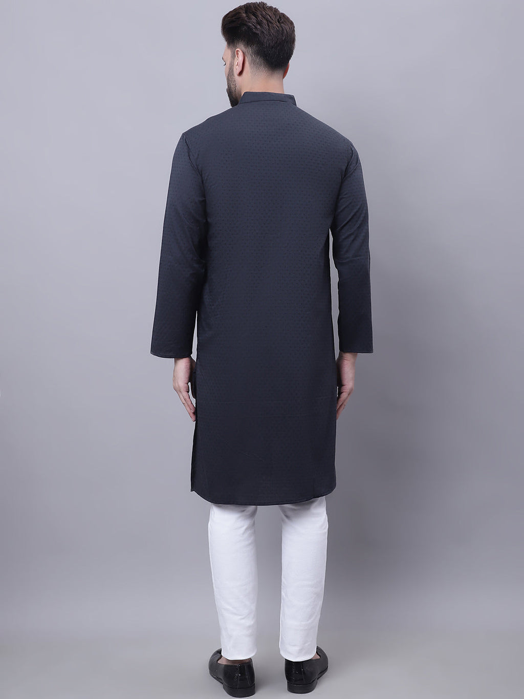 Even Apparels Black Pure Cotton Kurta With Band Collar | Grocsy