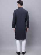 Even Apparels Black Pure Cotton Kurta With Band Collar | Grocsy