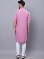 Even Apparels Pink Pure Cotton Short Sleeves Kurta With Band Collar | Grocsy