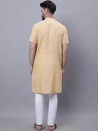 Even Apparels Yellow Pure Cotton Short Sleeves Kurta With Band Collar | Grocsy