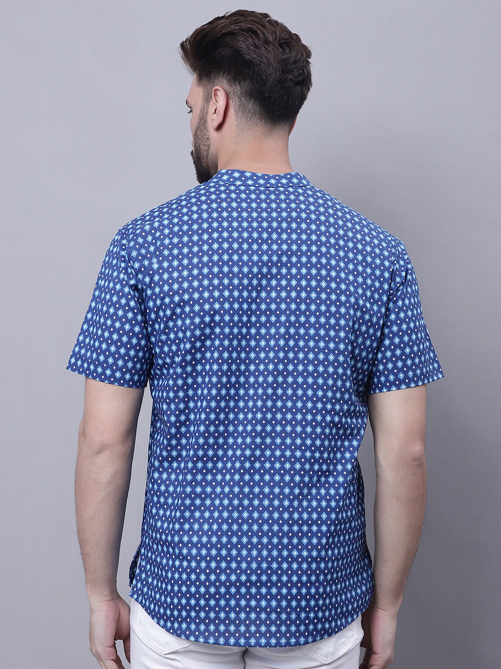 Even Apparels Blue Pure Cotton Short Kurta With Band Collar | Grocsy
