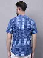 Even Apparels Blue Pure Cotton Short Kurta With Band Collar | Grocsy