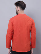 Even Apparels Orange Pure Cotton Short Kurta With Band Collar | Grocsy
