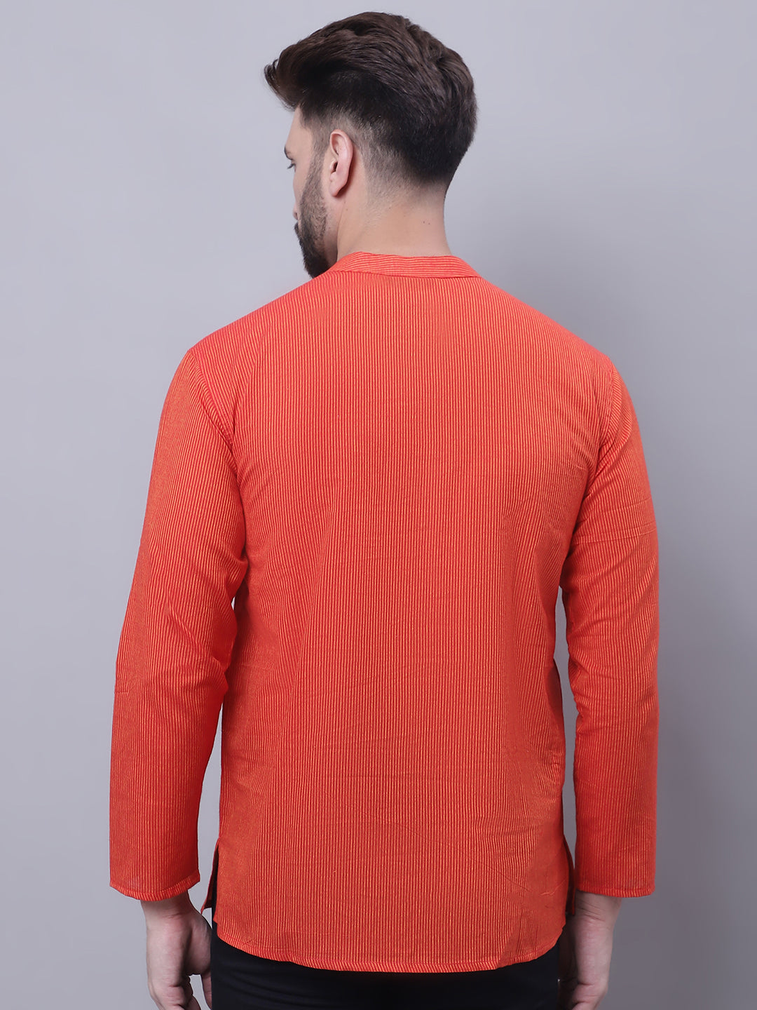 Even Apparels Orange Pure Cotton Short Kurta With Band Collar | Grocsy