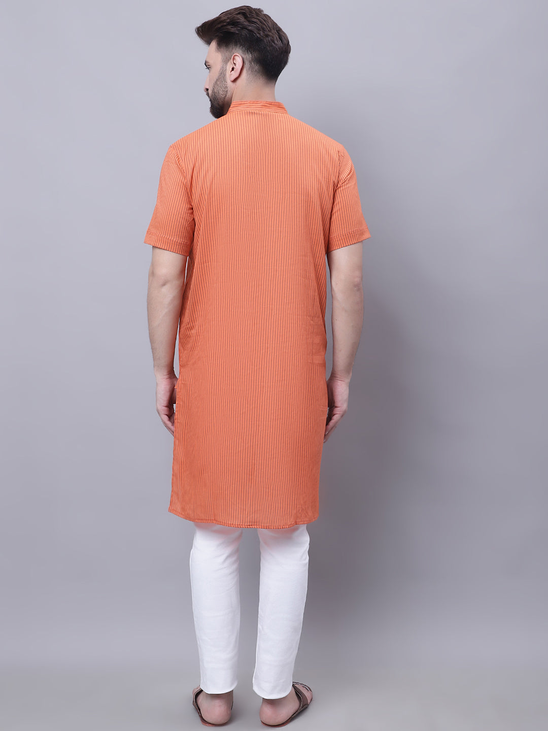 Even Apparels Rust Pure Cotton Short Sleeves Kurta With Band Collar | Grocsy