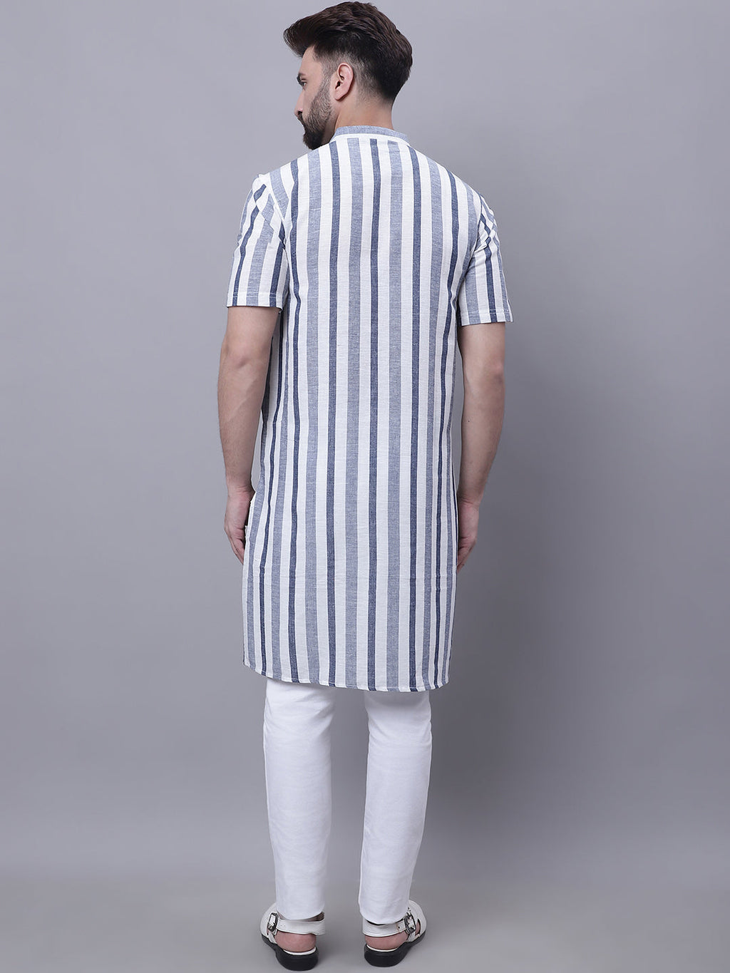Even Apparels Grey Pure Cotton Short Sleeves Kurta With Band Collar | Grocsy