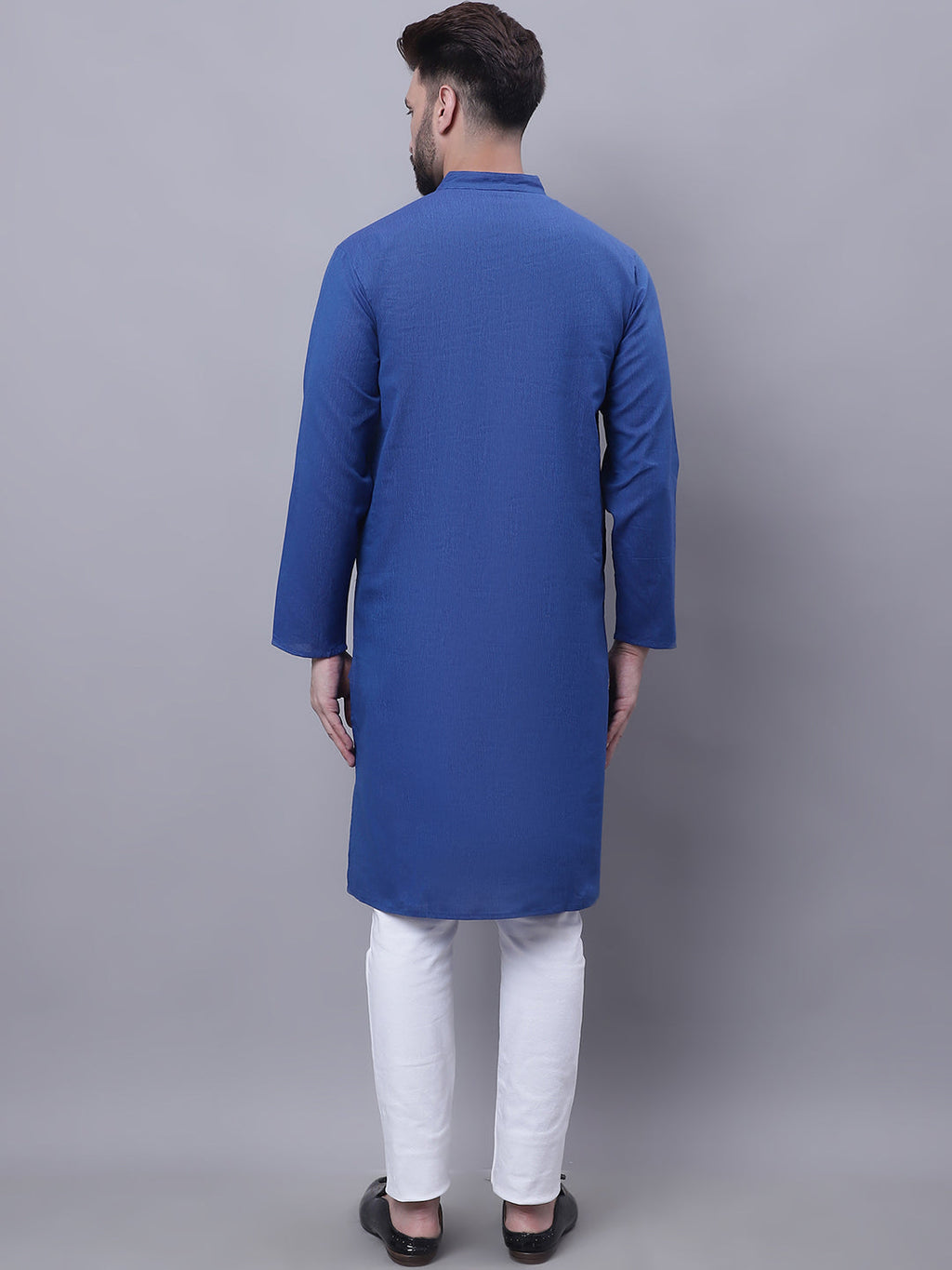 Even Apparels Blue Pure Cotton Kurta With Band Collar | Grocsy