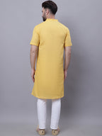 Even Apparels Yellow Pure Cotton Short Sleeves Kurta With Band Collar | Grocsy