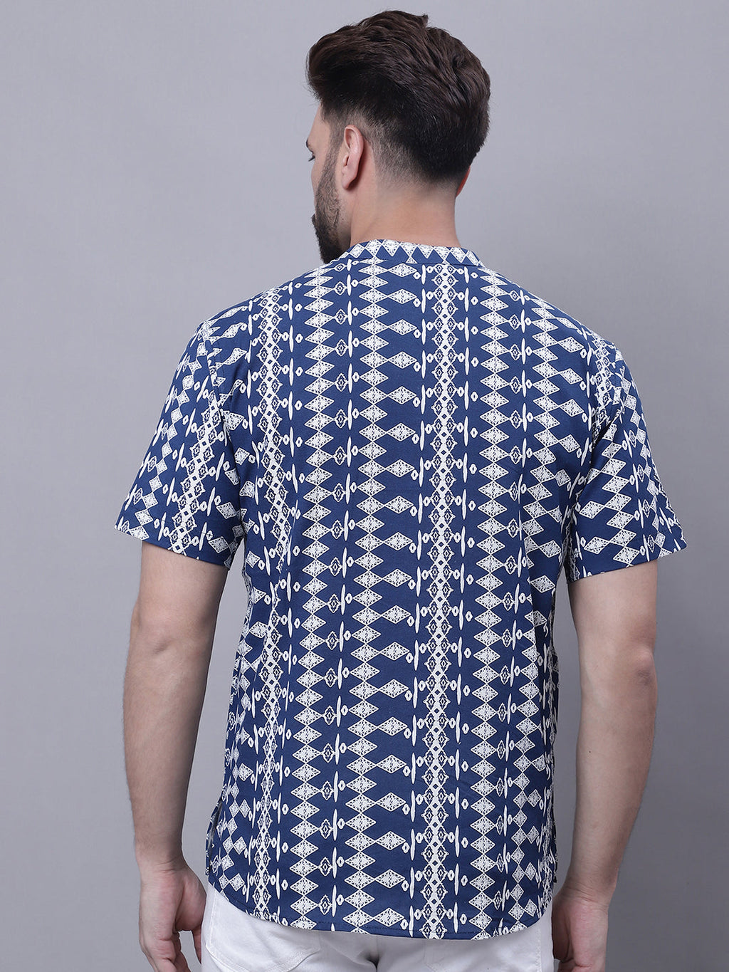 Even Apparels Blue Pure Cotton Short Kurta With Band Collar | Grocsy
