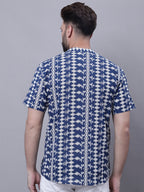 Even Apparels Blue Pure Cotton Short Kurta With Band Collar | Grocsy