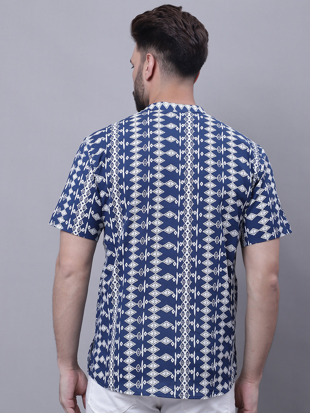 Even Apparels Blue Pure Cotton Short Kurta With Band Collar | Grocsy