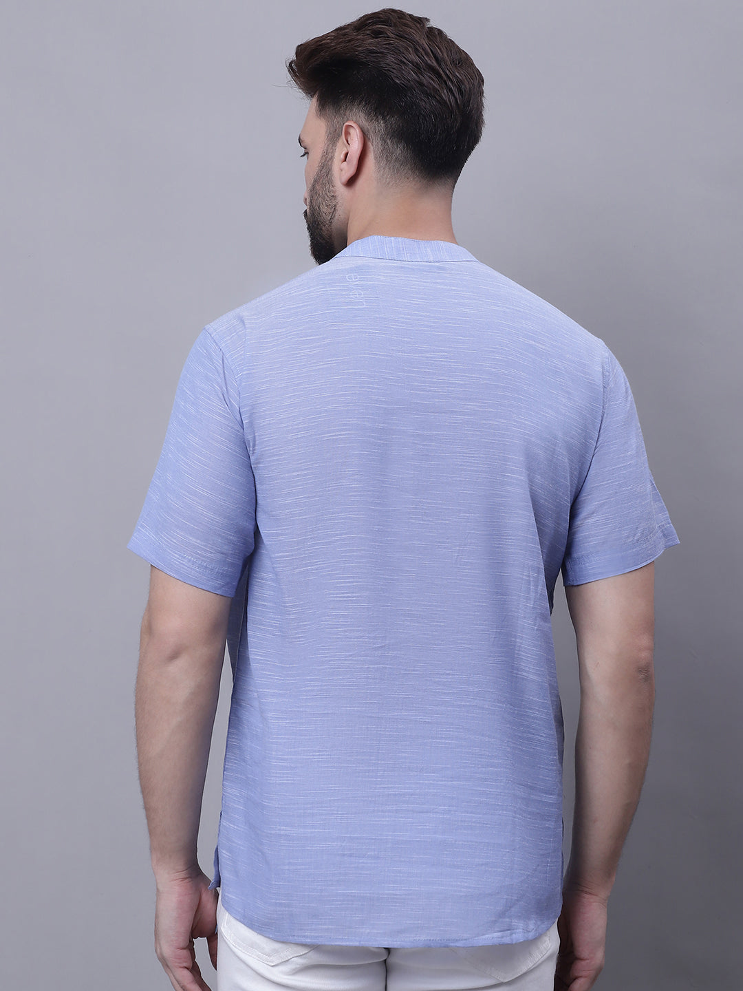 Even Apparels Blue Pure Cotton Short Kurta With Band Collar | Grocsy