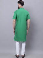 Even Apparels Green Pure Cotton Short Sleeves Kurta With Band Collar | Grocsy