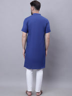 Even Apparels Blue Pure Cotton Short Sleeves Kurta With Band Collar | Grocsy