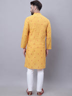 Even Apparels Yellow Pure Cotton Kurta With Band Collar | Grocsy