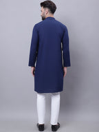 Even Apparels Blue Pure Cotton Kurta With Band Collar | Grocsy
