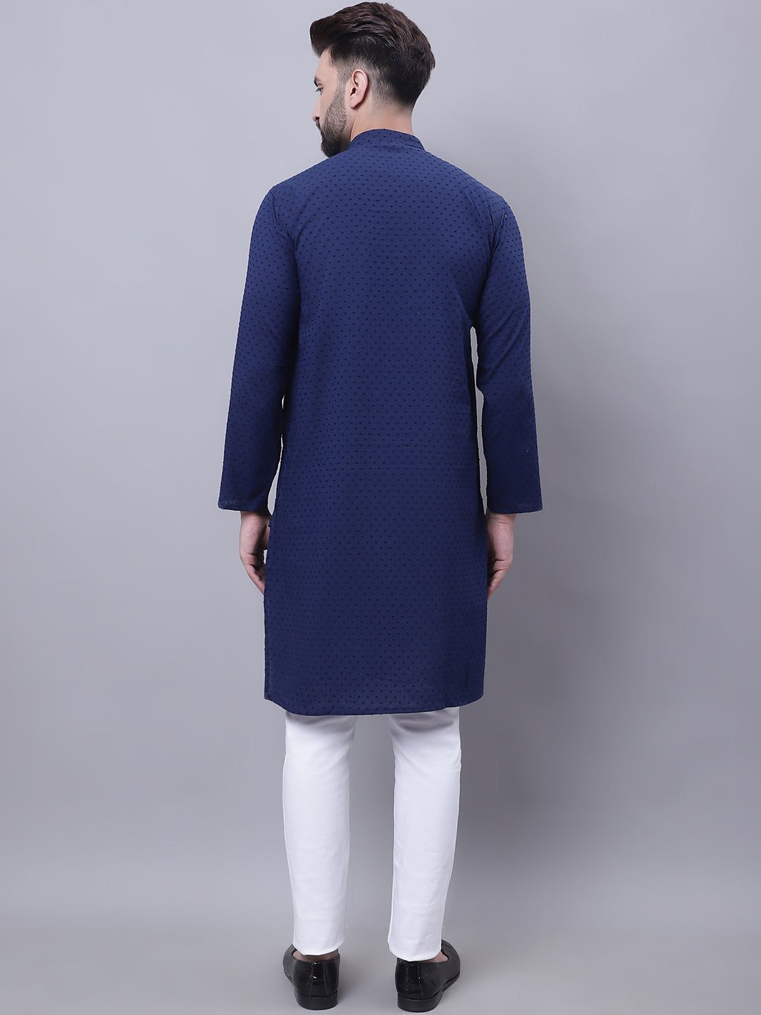 Even Apparels Blue Pure Cotton Kurta With Band Collar | Grocsy