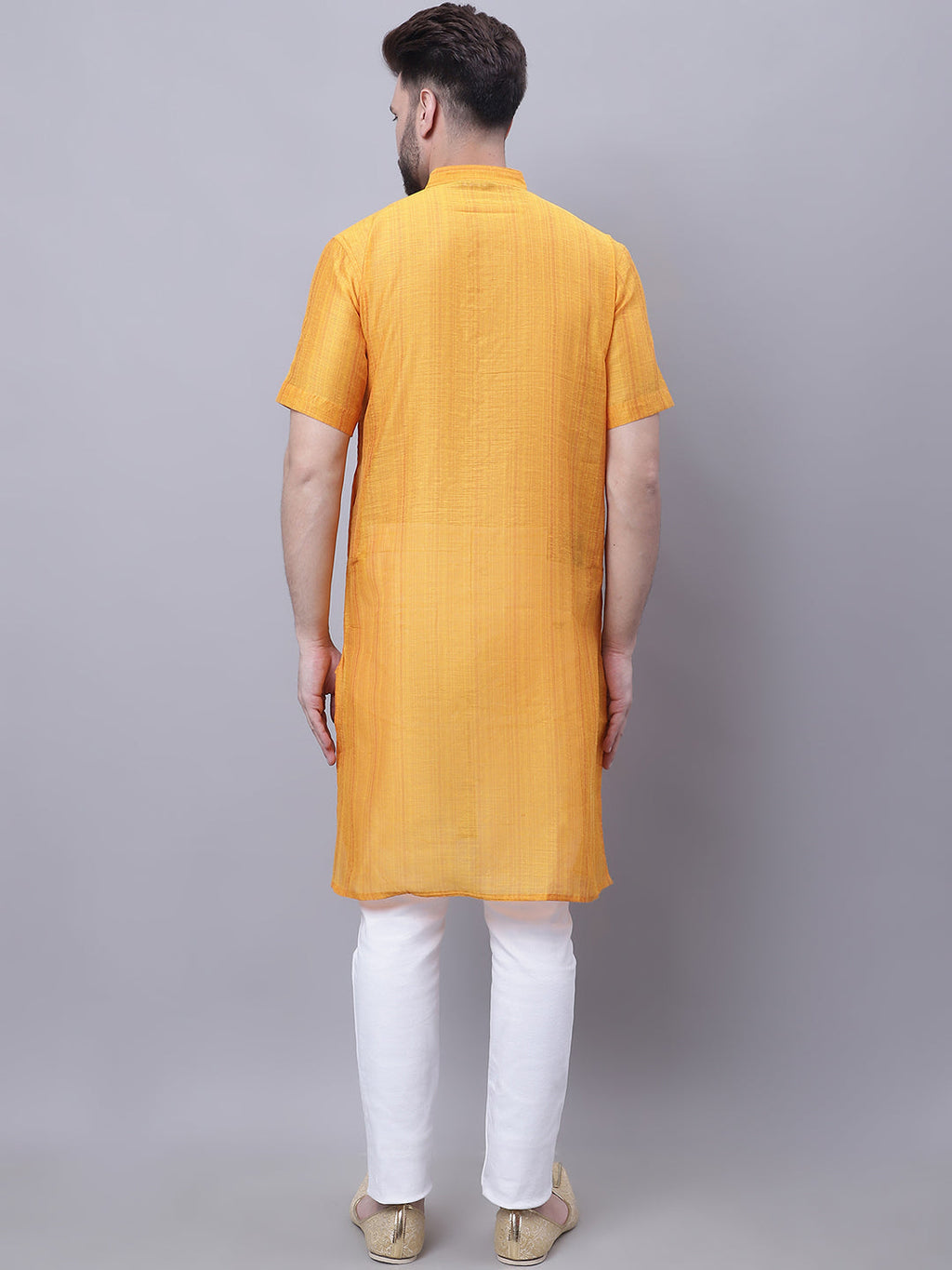 Even Apparels Yellow Pure Cotton Short Sleeves Kurta With Band Collar | Grocsy
