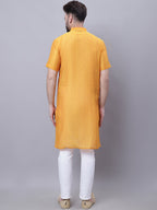 Even Apparels Yellow Pure Cotton Short Sleeves Kurta With Band Collar | Grocsy